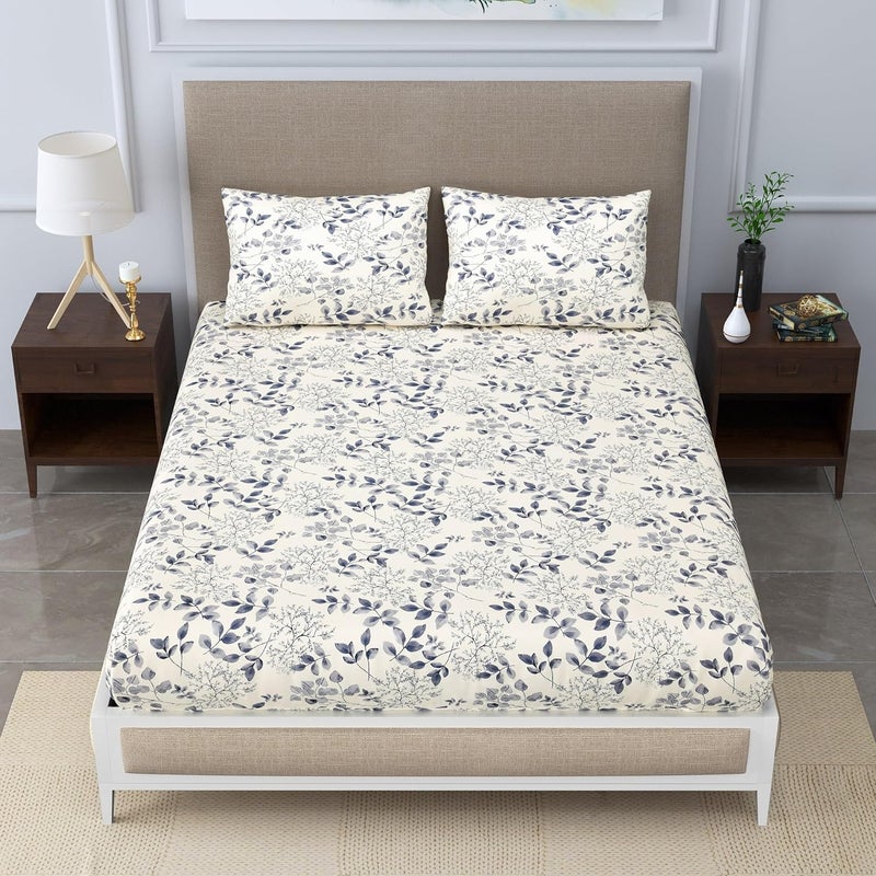 Adelia® 160 GSM Microfiber Cotton Double King Size Queen Bedsheets with Pillow Covers (Blue) - Image 1