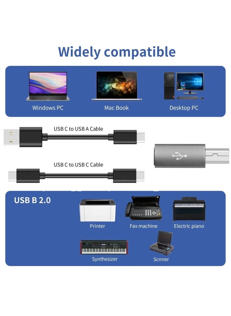 2 Pack Right Angle USB B to USB C Adapter, Type C Female to MIDI Converter Compatible with Printer, Electric Piano, Laptops and More Type-C Devices - Image 2