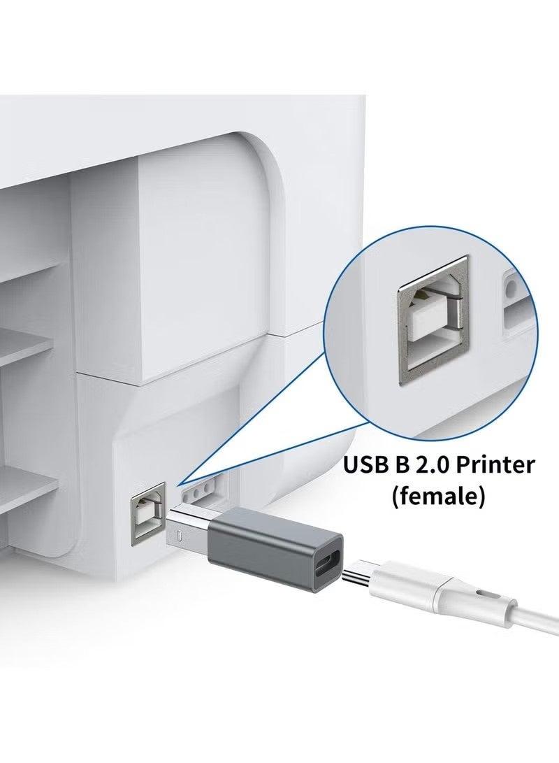 2 Pack Right Angle USB B to USB C Adapter, Type C Female to MIDI Converter Compatible with Printer, Electric Piano, Laptops and More Type-C Devices - Image 3