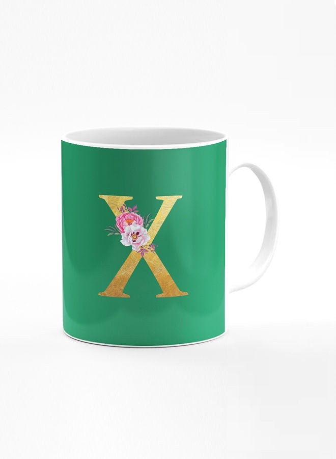 Stylizedd Stylizedd Designer Printed Coffee Mug 11oz Ceramic Personalised Gift Mugs Cup -Custom Monogram Initial Letter Floral Pattern Alphabet - X ( Dark Spring Green )  - Image 1