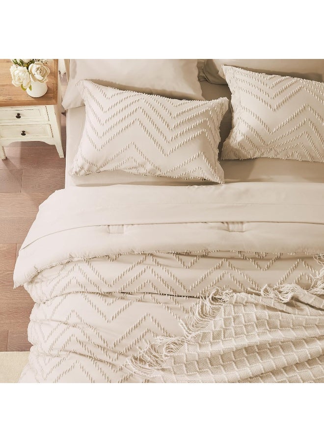 Anluoer Queen Comforter Set, Beige Tufted Bed in a Bag 7 Pieces - Image 3