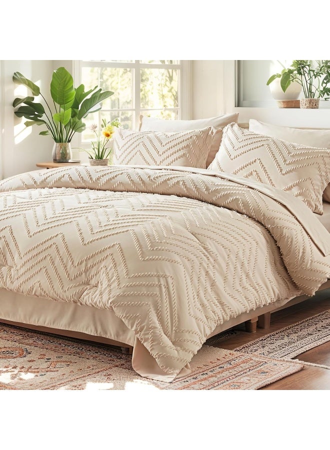 Anluoer Queen Comforter Set, Beige Tufted Bed in a Bag 7 Pieces - Image 1