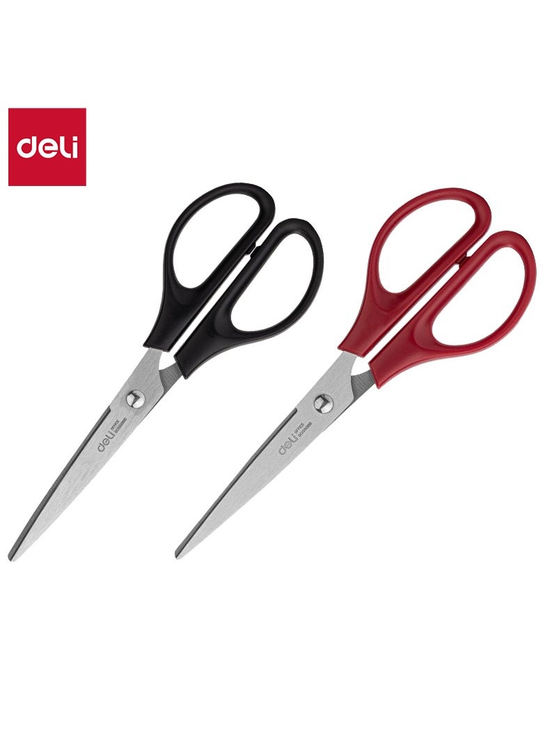 Deli Deli EM600 Scissors 170mm Black or Red Color – ideal for office and home cutting, 1 piece.  - Image 1