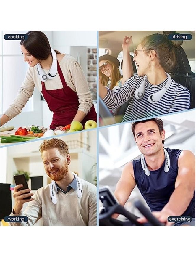 LED Display,Hiking Neck Fan, 5000mAh Foldable Neck Fan, 360°Cooling Airflow, USB Rechargeable Bladeless Portable Neck Fan with 3 Speeds Adjustment,Personal Fan for Outdoor Travel Indoor (White) - Image 3