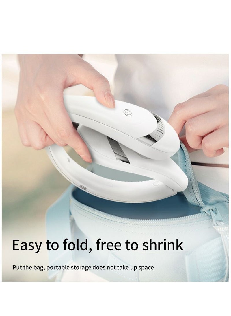 LED Display,Hiking Neck Fan, 5000mAh Foldable Neck Fan, 360°Cooling Airflow, USB Rechargeable Bladeless Portable Neck Fan with 3 Speeds Adjustment,Personal Fan for Outdoor Travel Indoor (White) - Image 5