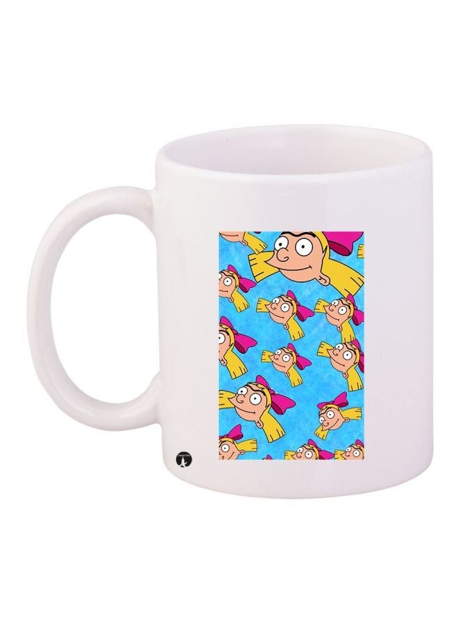 RYN Cartoon Printed Coffee Mug White/Blue/Pink 11ounce