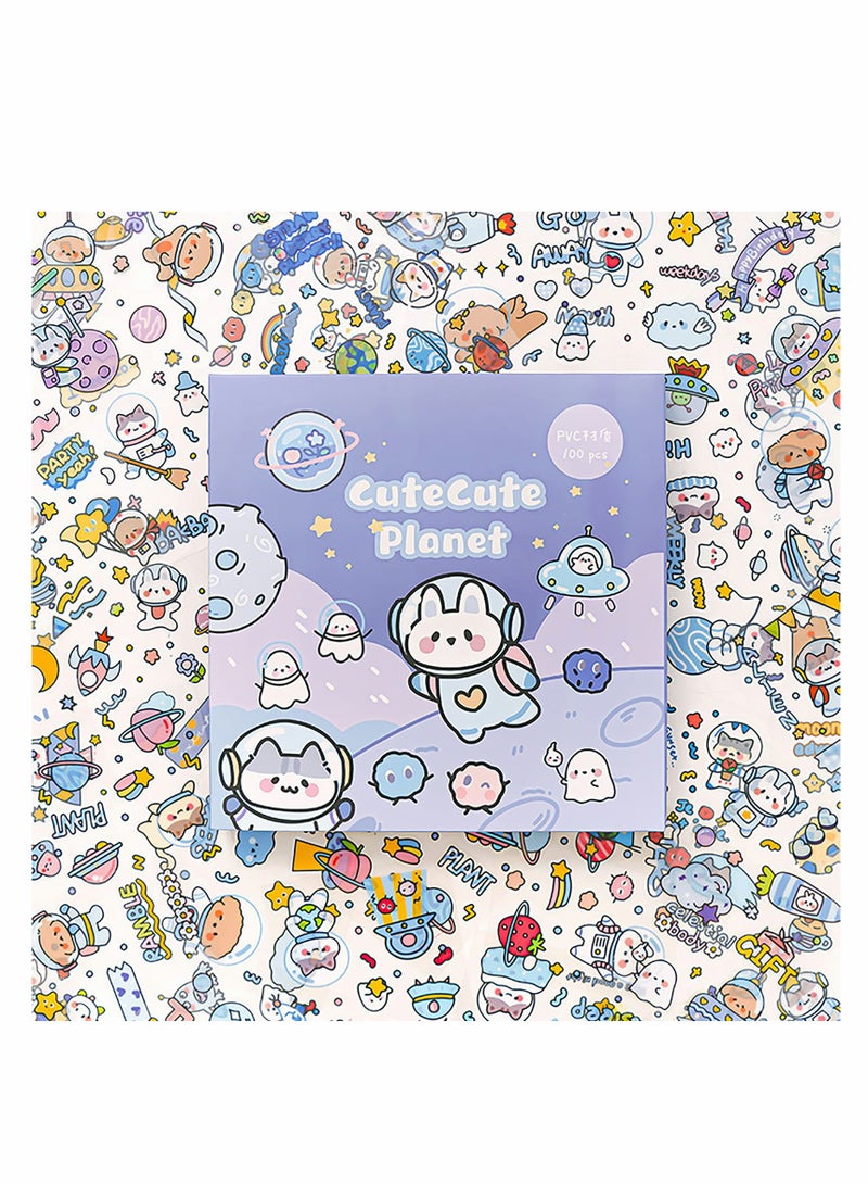 Cartoon Outer Space Stickers Set, 100 Sheets PVC lovely Cartoon Planets Sticker Set for Scrapbook Laptop Dairy Decoration Bullet Journals, 4 Themes Cartoon Animals Stickers - Image 2