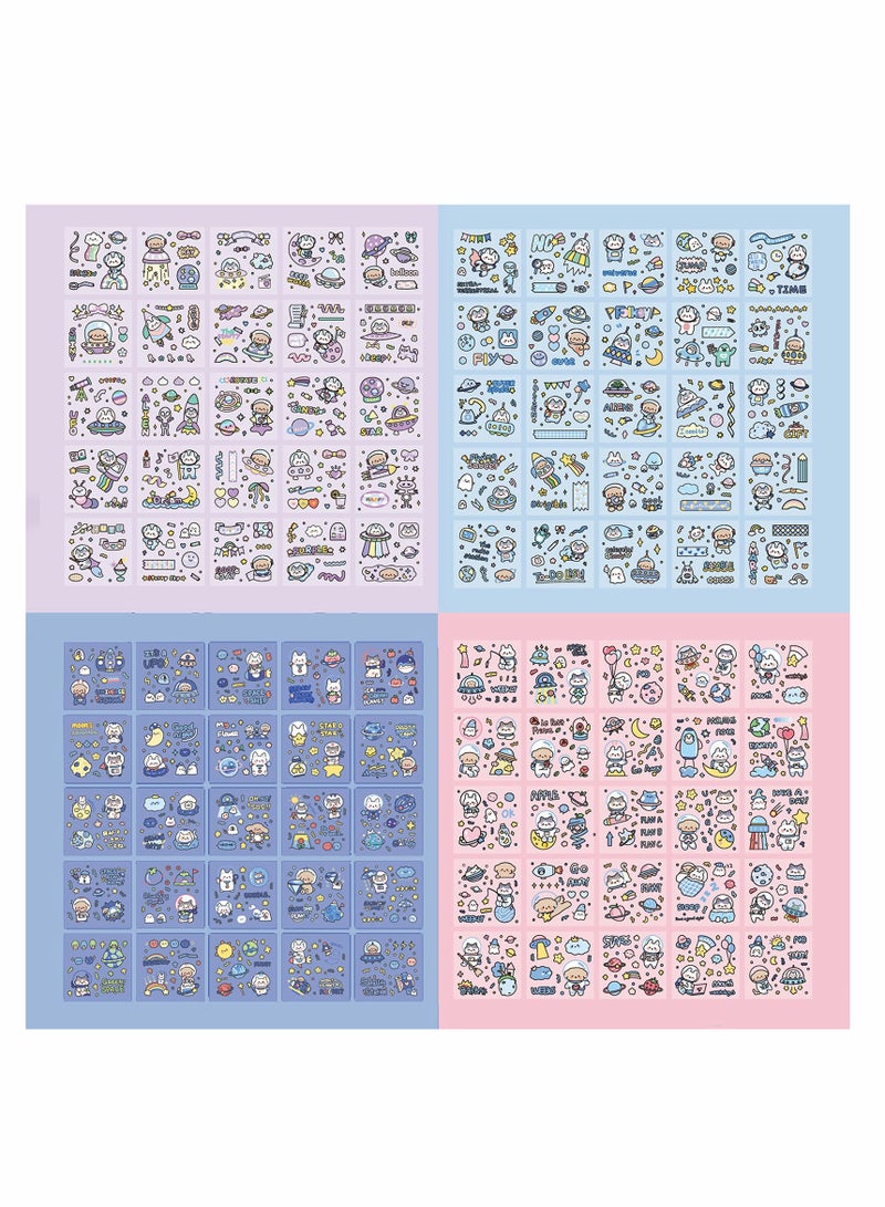 Cartoon Outer Space Stickers Set, 100 Sheets PVC lovely Cartoon Planets Sticker Set for Scrapbook Laptop Dairy Decoration Bullet Journals, 4 Themes Cartoon Animals Stickers - Image 3