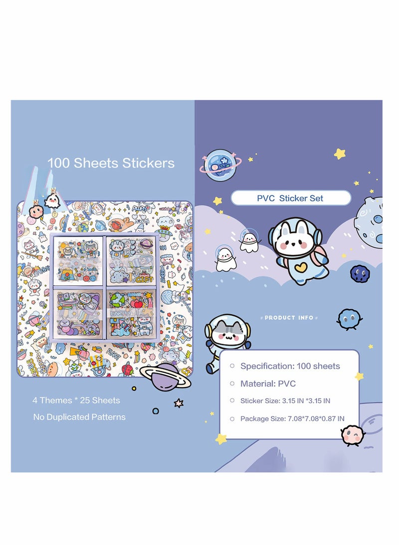 Cartoon Outer Space Stickers Set, 100 Sheets PVC lovely Cartoon Planets Sticker Set for Scrapbook Laptop Dairy Decoration Bullet Journals, 4 Themes Cartoon Animals Stickers - Image 4