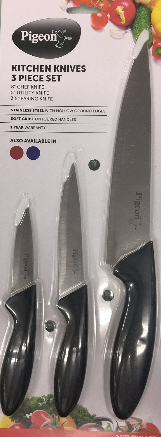 pigeon Pigeon by Stovekraft Special NonStick Aluminium Flat Tawa 280mm Black Stainless Steel Kitchen Knives Set 3Pieces Multicolour Combo  - Image 4