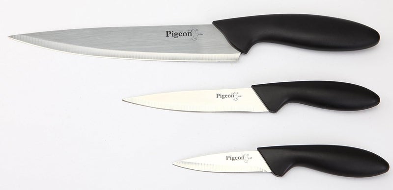 pigeon Pigeon by Stovekraft Special NonStick Aluminium Flat Tawa 280mm Black Stainless Steel Kitchen Knives Set 3Pieces Multicolour Combo  - Image 5