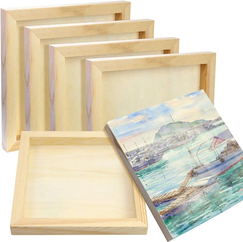 ARS 6 Pack Square Wood, Panels, Unfinished Blank Wooden Canvas Cradled Painting Panel Board, Blank Canvas, Acrylic, Oils, Pouring Art, DIY Crafts, Wood for Painting Projects - Image 1