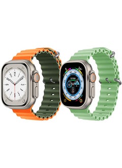 Silicone Ocean Band Strap for Apple Watch Ultra 8 49mm Orange/Green Double Side Strap with Mint Green Single Color Strap Set of 2