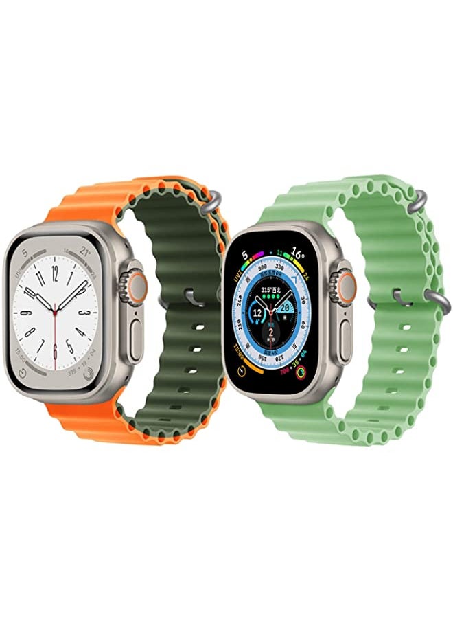 IAF - Silicone Ocean Band Strap for Apple Watch Ultra 8 49mm Orange/Green Double Side Strap with Mint Green Single Color Strap Set of 2 - Image 1