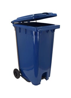 VINSTAR 120 Ltr Blue Outdoor Waste Center Pedal Bins, Garbage Can Container With Attached Lid & Two Wheeled - High Density Polyethylene (HDPE) Heavy-Duty  - Image 2