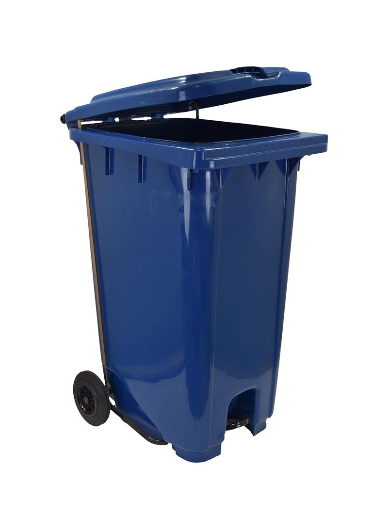VINSTAR 120 Ltr Blue Outdoor Waste Center Pedal Bins, Garbage Can Container With Attached Lid & Two Wheeled - High Density Polyethylene (HDPE) Heavy-Duty  - Image 2