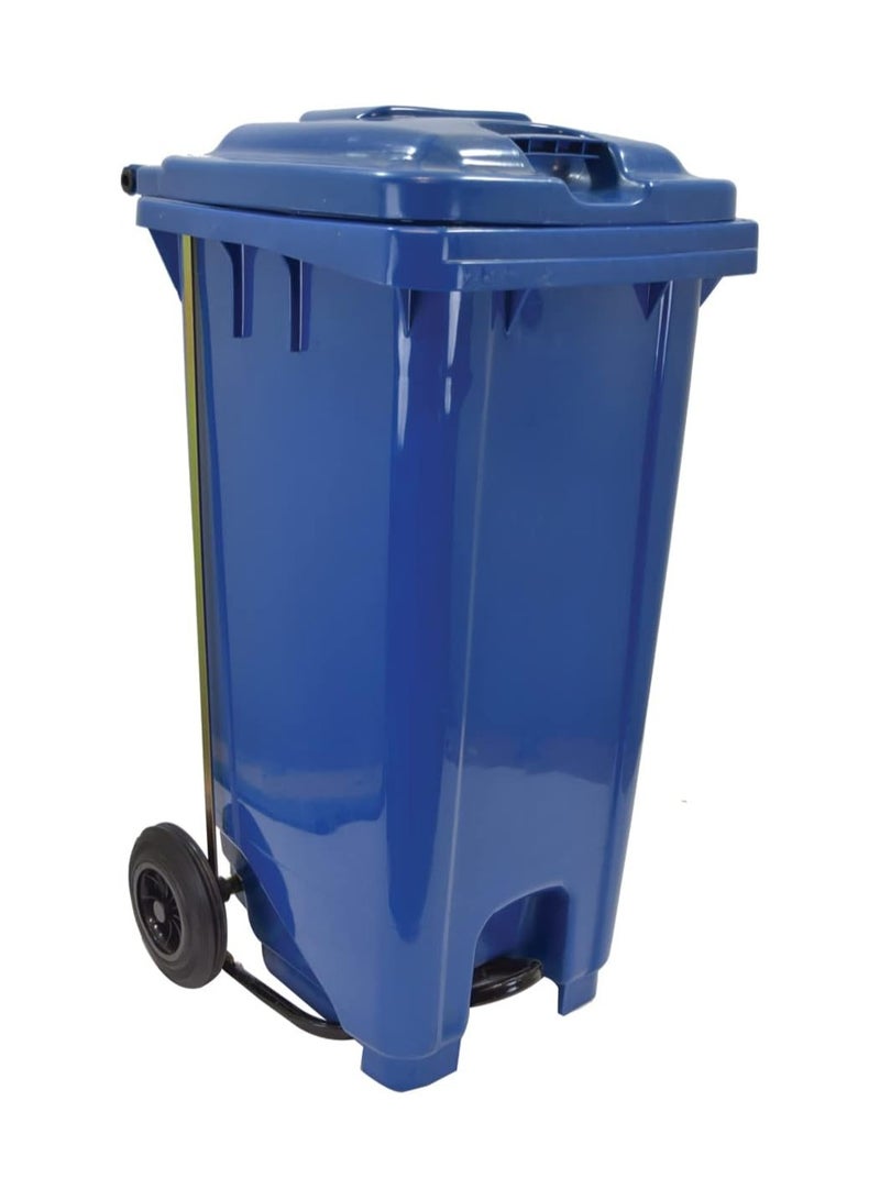 VINSTAR 120 Ltr Blue Outdoor Waste Center Pedal Bins, Garbage Can Container With Attached Lid & Two Wheeled - High Density Polyethylene (HDPE) Heavy-Duty  - Image 1