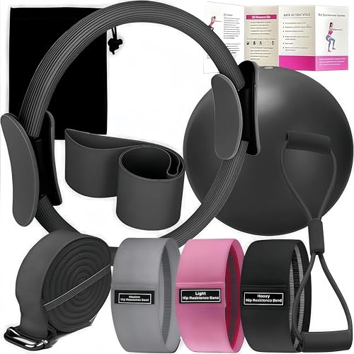Oylyoyea Pilates Set – Home Pilates Equipment for Women Kit with Magic Circle Pilates Ring and Ball Set, Resistance Bands & Massage Balls & Exercise Bands for Toning，Flexibility & Core Strength (Black) - Image 1