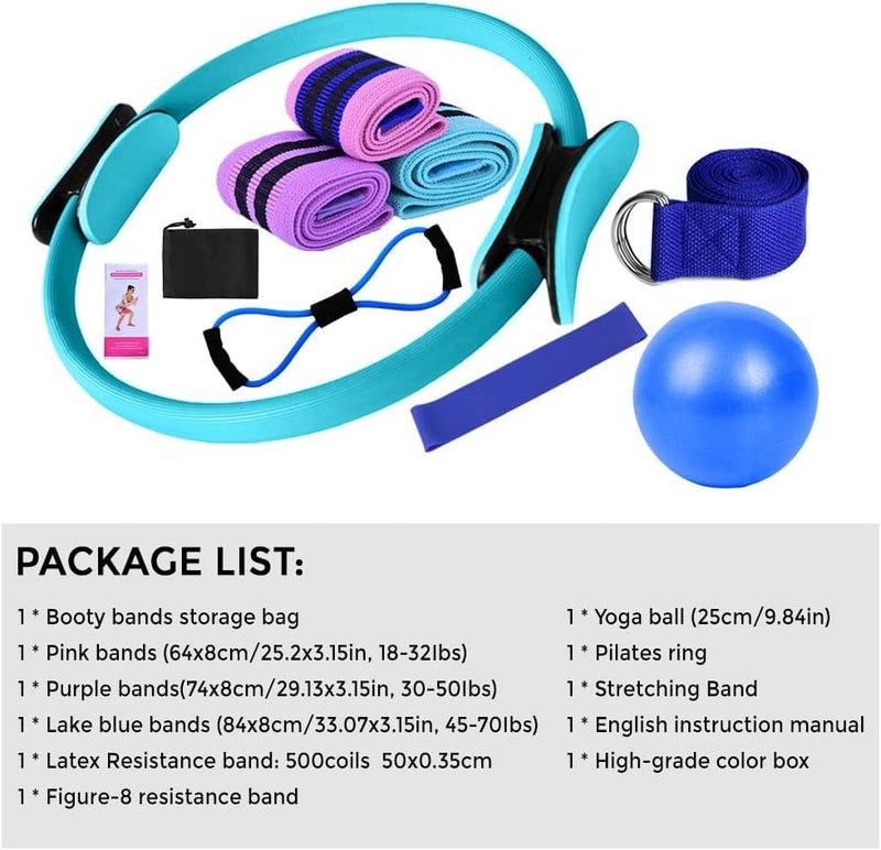 Oylyoyea Pilates Set – Home Pilates Equipment for Women Kit with Magic Circle Pilates Ring and Ball Set, Resistance Bands & Massage Balls & Exercise Bands for Toning，Flexibility & Core Strength (Black) - Image 2