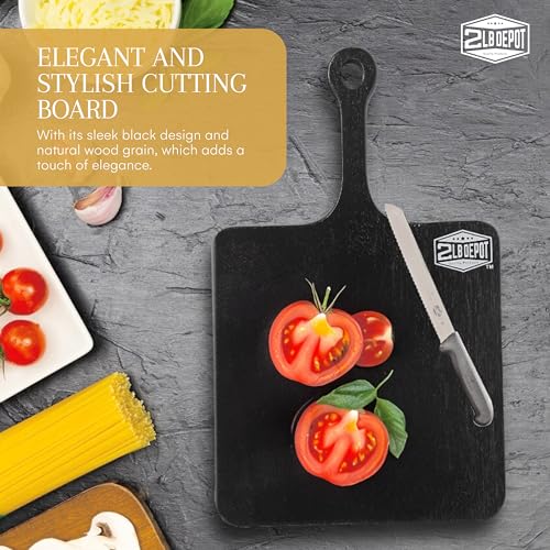 2 Lb. Depot ACACIA Wooden Cutting Board 7.8"x12.9" - Multi-Purpose Paddle Chopping Board with Handle - Black Cutting Boards for Kitchen - Decorative Charcuterie, Bread, and Cheese Serving Tray - Easy Clean - Image 5