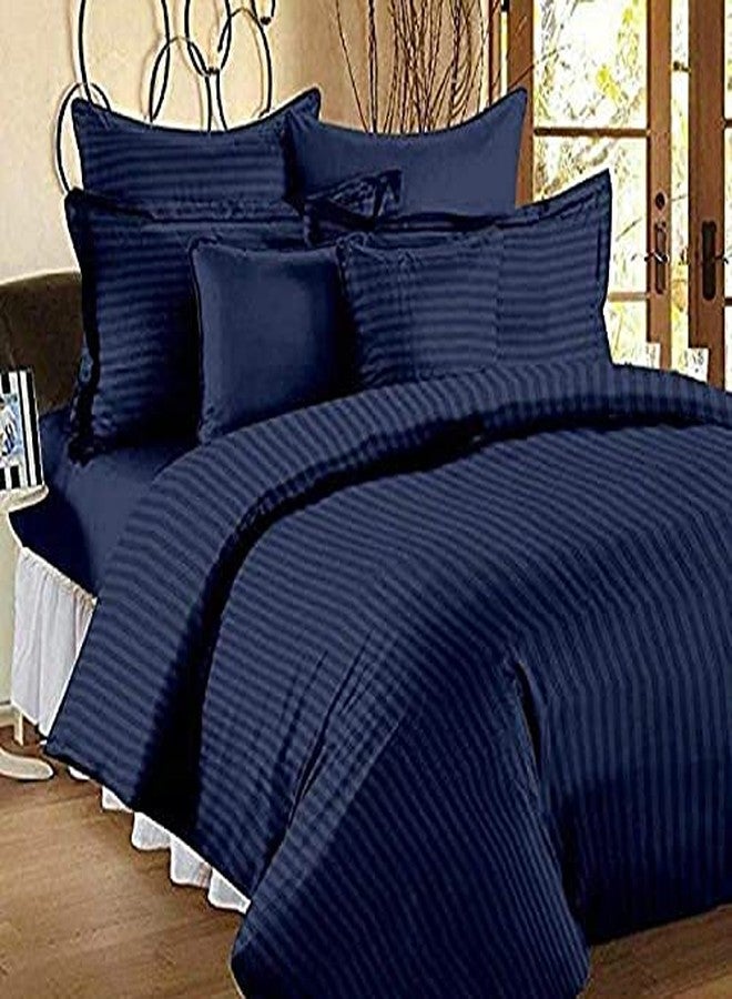 Hardeep 300TC Glace Cotton Plain Stripe Queen Size Double Bedsheet with 2 Pillow Cover for Home, Hotel, Guest Room (90 X 100) Inch (Pack 1, Navy Blue) - Image 1
