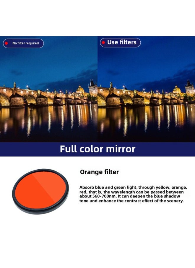 Generic SLR Camera Full Color Filter 52586777 Yellow Orange Red Green Blue Purple Full Color Round Filter Diving Balance Piece-Color:Orange-Dimensions:55mm  - Image 1