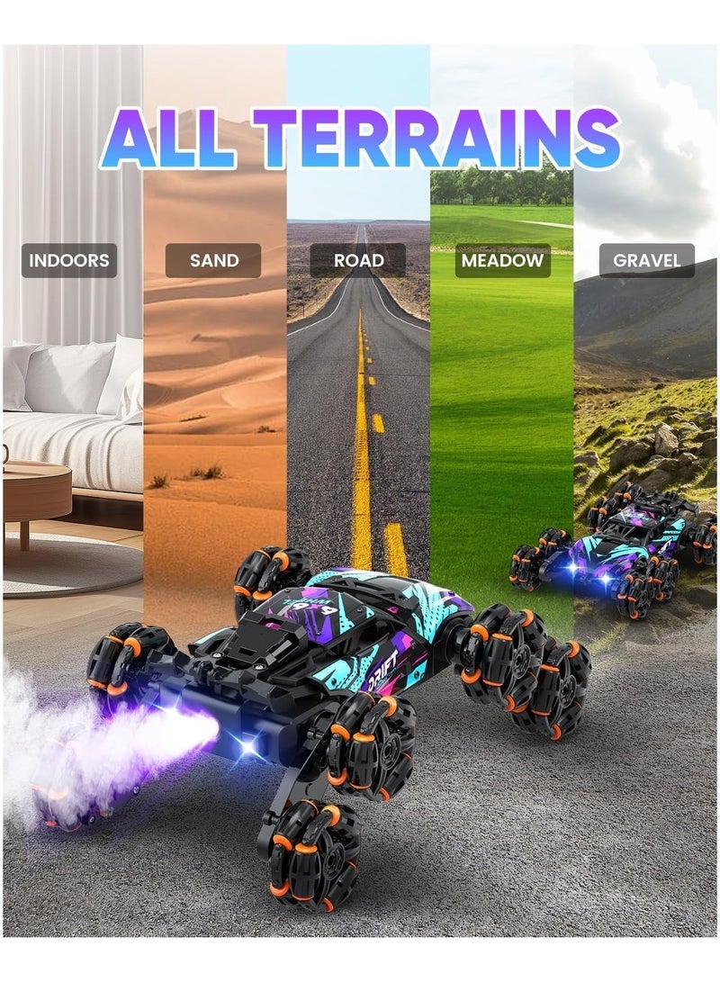 مشاريع تعز سيارة RC حيلة لاستشعار الإيماءة ، لعبة سيارة الانجراف للتحكم عن بعد 8WD للأطفال الذين تتراوح أعمارهم بين 6 و 12 عاما ، تحويل السيارة على الطرق الوعرة مع الأضواء والموسيقى, عيد ميلاد مثالي للبنين والبنات ، أزرق - Image 3
