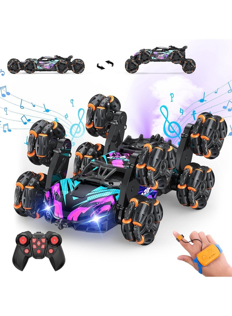 مشاريع تعز سيارة RC حيلة لاستشعار الإيماءة ، لعبة سيارة الانجراف للتحكم عن بعد 8WD للأطفال الذين تتراوح أعمارهم بين 6 و 12 عاما ، تحويل السيارة على الطرق الوعرة مع الأضواء والموسيقى, عيد ميلاد مثالي للبنين والبنات ، أزرق - Image 1