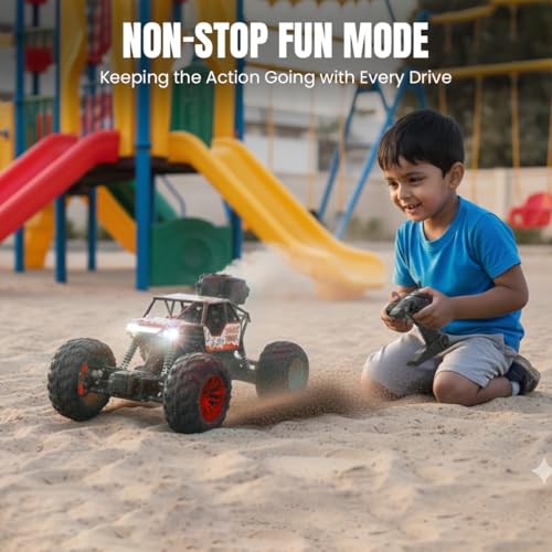 FormulaFun Smoke Storm 1:18 RC Car with Mist Spray, LED Lights, 2.4GHz Remote, Rugged Tyres & Shock Suspension, Type-C Rechargeable Battery, All-Terrain RC Car for Kids (4+ Years) – Red - Image 5