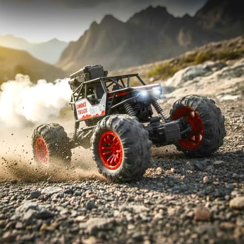 FormulaFun Smoke Storm 1:18 RC Car with Mist Spray, LED Lights, 2.4GHz Remote, Rugged Tyres & Shock Suspension, Type-C Rechargeable Battery, All-Terrain RC Car for Kids (4+ Years) – Red - Image 1