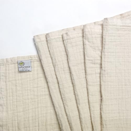 OsoCozy Organic Muslin Flat Cloth Diapers - Made of Ecologically Friendly, Soft, Absorbent, Double Layered 100% Organic Cotton. 6 Pack. OneSize Fits 12-30 Pounds. - Image 4
