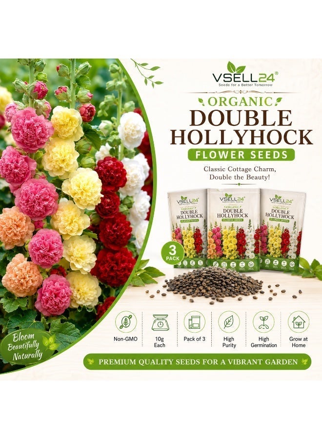 vsell24 3-Pack Hollyhock Flower Seeds for Planting | Mixed Colors | Grow at Home Garden Seeds - Image 2