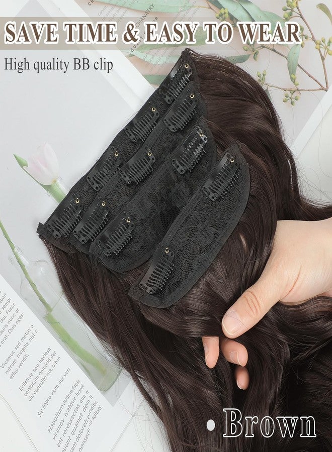 NAYOO 4PCS Dark Brown Clip in Hair Extensions Long Wavy Curly Synthetic Thick Hairpieces for Women with Fiber Double Weft Hair Full Head（20 inch, Brown） - Image 3