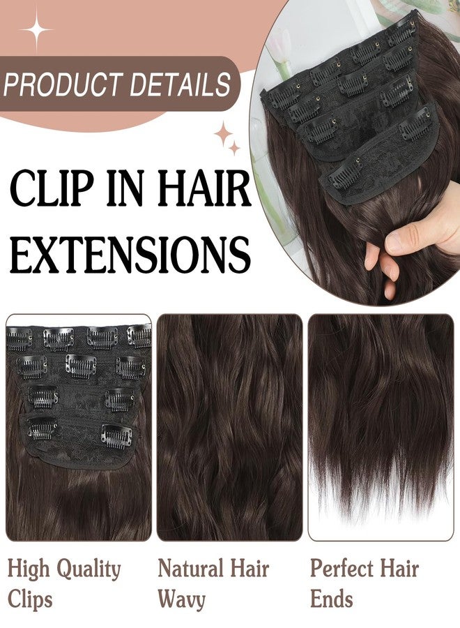 NAYOO 4PCS Dark Brown Clip in Hair Extensions Long Wavy Curly Synthetic Thick Hairpieces for Women with Fiber Double Weft Hair Full Head（20 inch, Brown） - Image 2