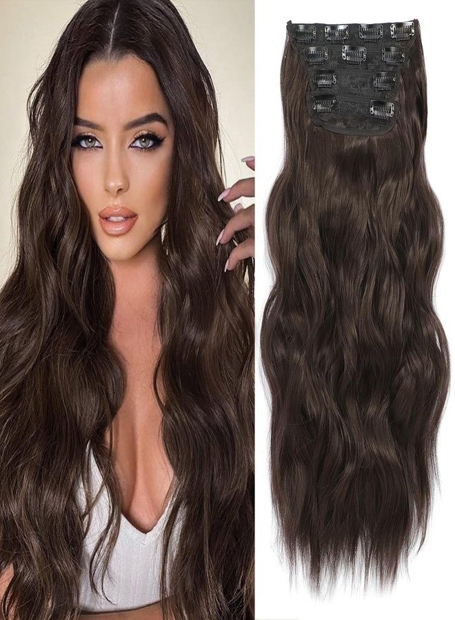 NAYOO 4PCS Dark Brown Clip in Hair Extensions Long Wavy Curly Synthetic Thick Hairpieces for Women with Fiber Double Weft Hair Full Head（20 inch, Brown） - Image 1