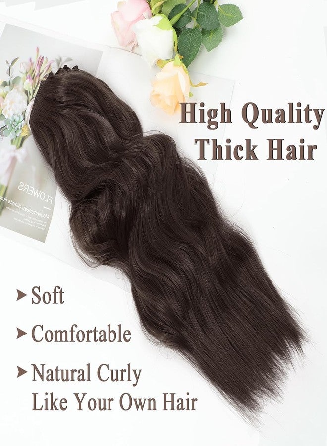 NAYOO 4PCS Dark Brown Clip in Hair Extensions Long Wavy Curly Synthetic Thick Hairpieces for Women with Fiber Double Weft Hair Full Head（20 inch, Brown） - Image 5