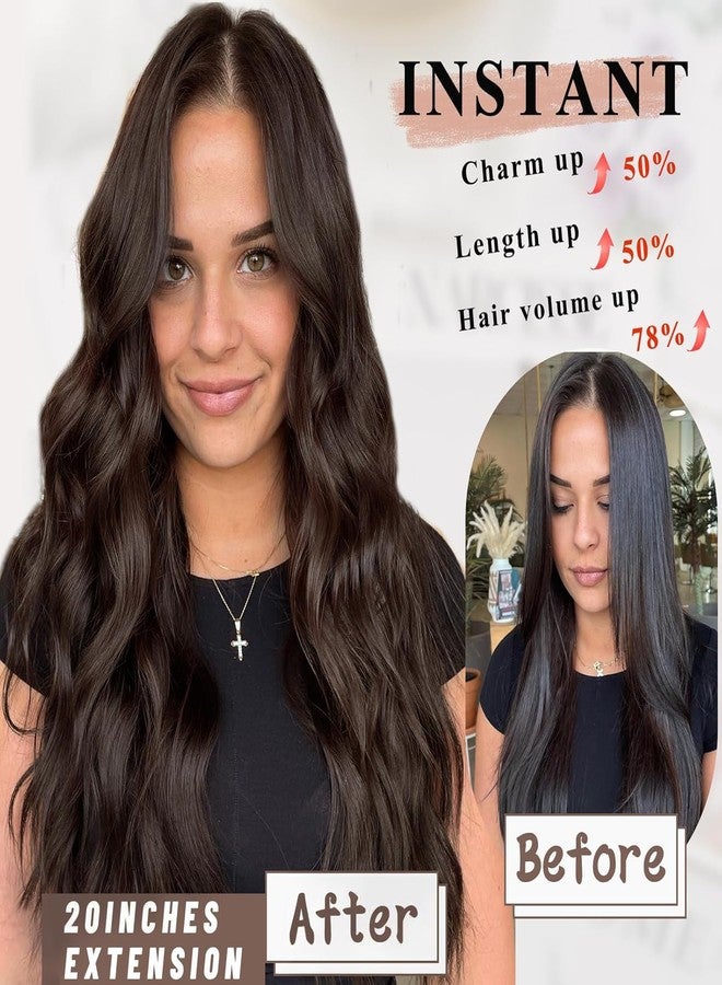NAYOO 4PCS Dark Brown Clip in Hair Extensions Long Wavy Curly Synthetic Thick Hairpieces for Women with Fiber Double Weft Hair Full Head（20 inch, Brown） - Image 4