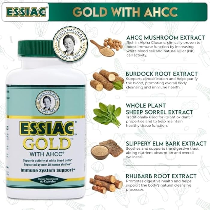 Essiac Gold® with AHCC® – Premium Immune System Booster – 60 Herbal Capsules - Image 3