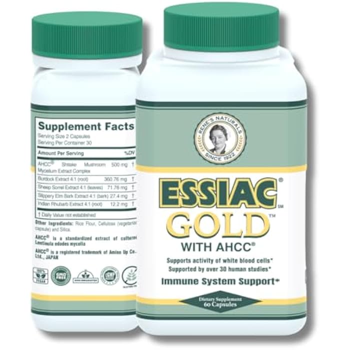 Essiac Gold® with AHCC® – Premium Immune System Booster – 60 Herbal Capsules - Image 1