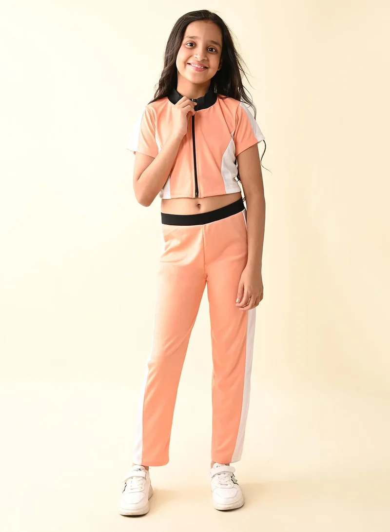 ليل بيكس Front Clouser Colorblock Top with Pant Athleisure Set