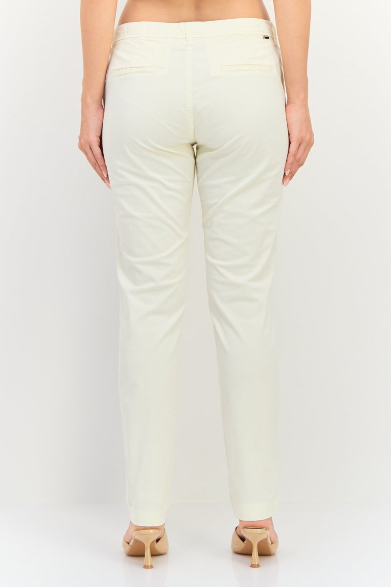 Reiko Women Regular Fit Solid Chino Pants, Off White - Image 3