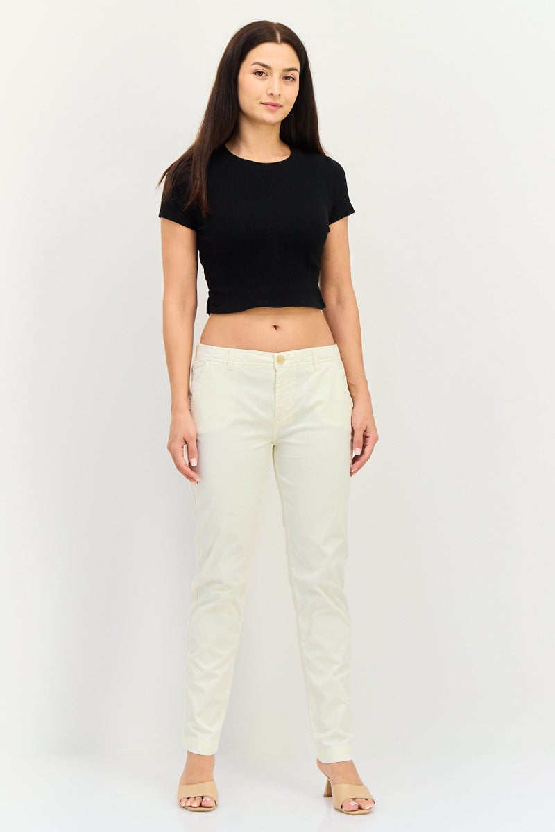 Reiko Women Regular Fit Solid Chino Pants, Off White - Image 4