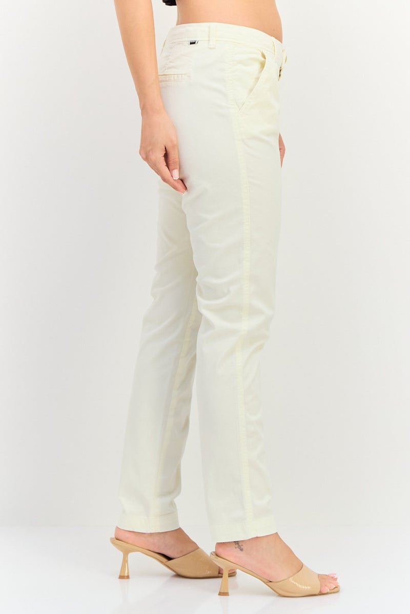 Reiko Women Regular Fit Solid Chino Pants, Off White - Image 2