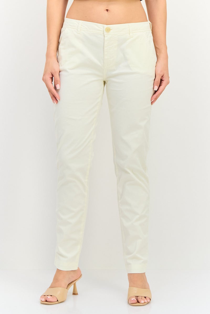 Reiko Women Regular Fit Solid Chino Pants, Off White - Image 1