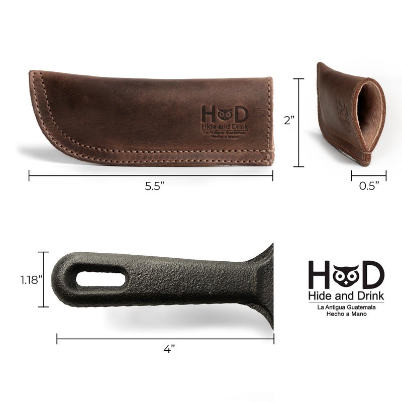 Hide & Drink, Full Grain Leather Hot Handle, Cast Iron Protector, Panhandle Potholder, Double Layered, Double Stitched, Slides On/Off Easily onto Metal Skillet Grips, Handmade, Bourbon Brown - Image 4