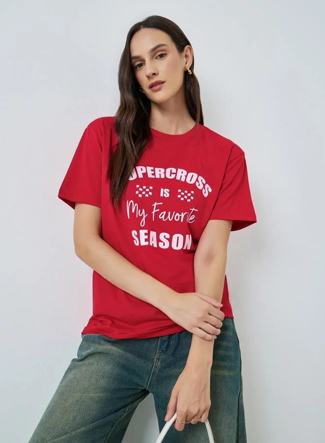 تايك تو Red Slogan Print Regular Fit T-Shirt