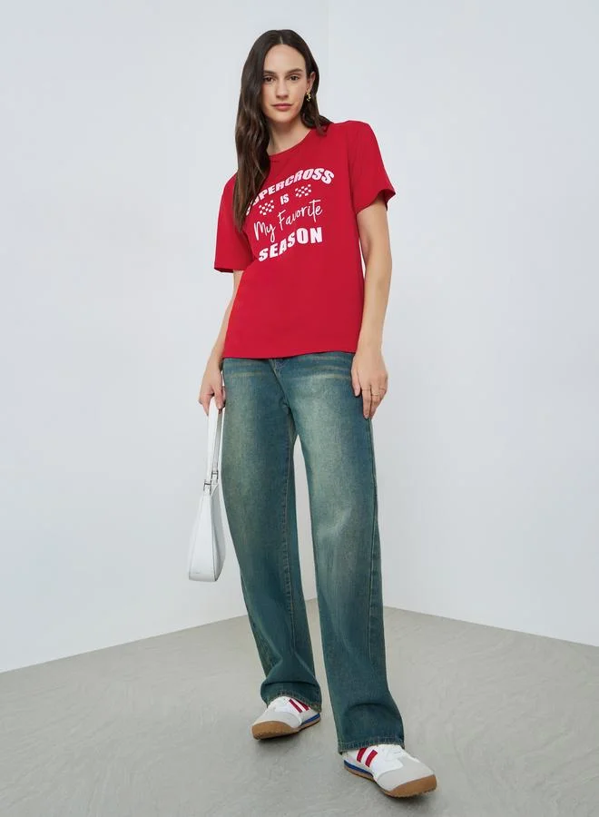 Take Two Red Slogan Print Regular Fit T-Shirt