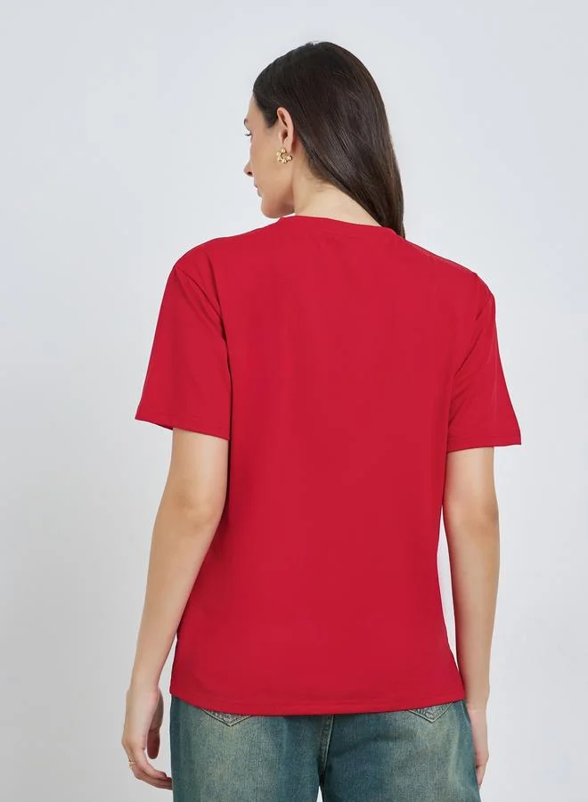 Take Two Red Red Slogan Print Regular Fit T-Shirt for Women | Best Price UAE