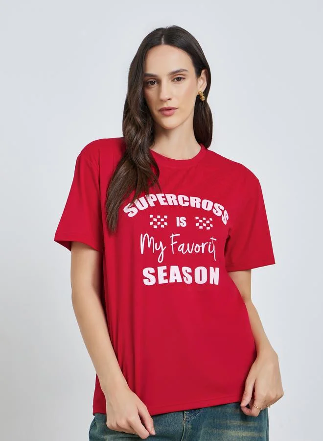 Take Two Red Red Slogan Print Regular Fit T-Shirt for Women | Best Price UAE