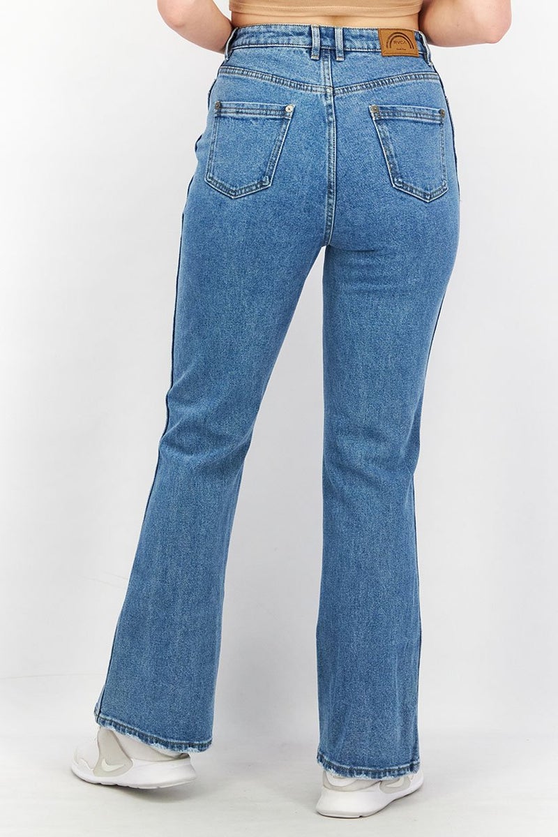 rvca Women Flare Fit Wash Non,Stretchable Denim Jeans, Blue - Image 3